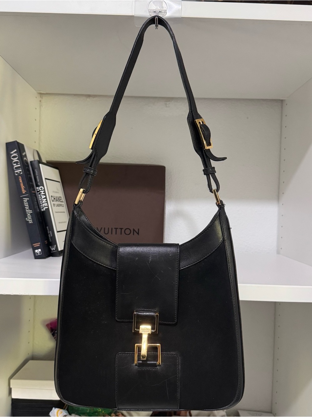 Gucci Jackie Black Women's suede Shoulder Bag with Gold Hardware